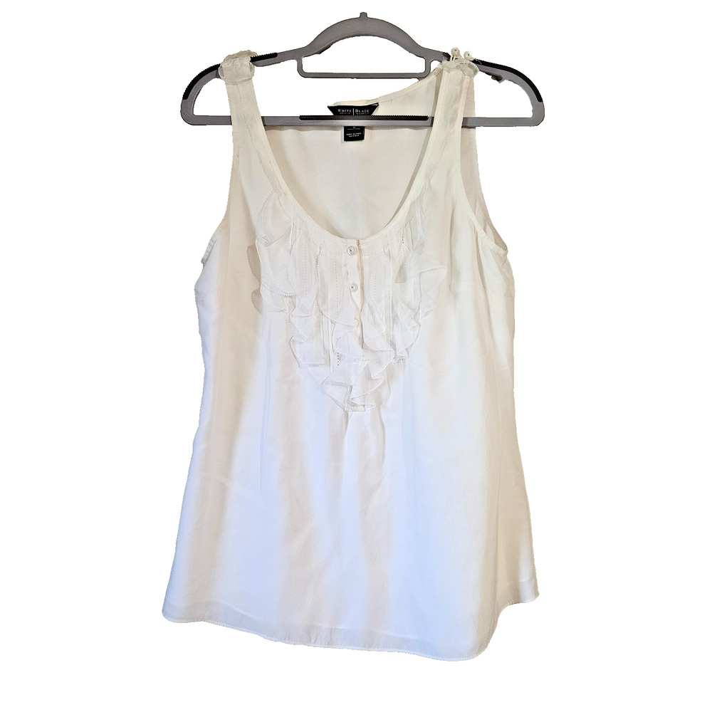 White House Black Market 100 % Silk Tank Top Womens Small White Ruffle Blouse